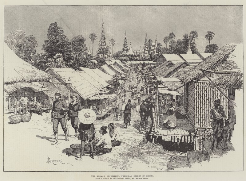 Burmah-expeditionen, Principal Street i Bhamo av Amedee Forestier