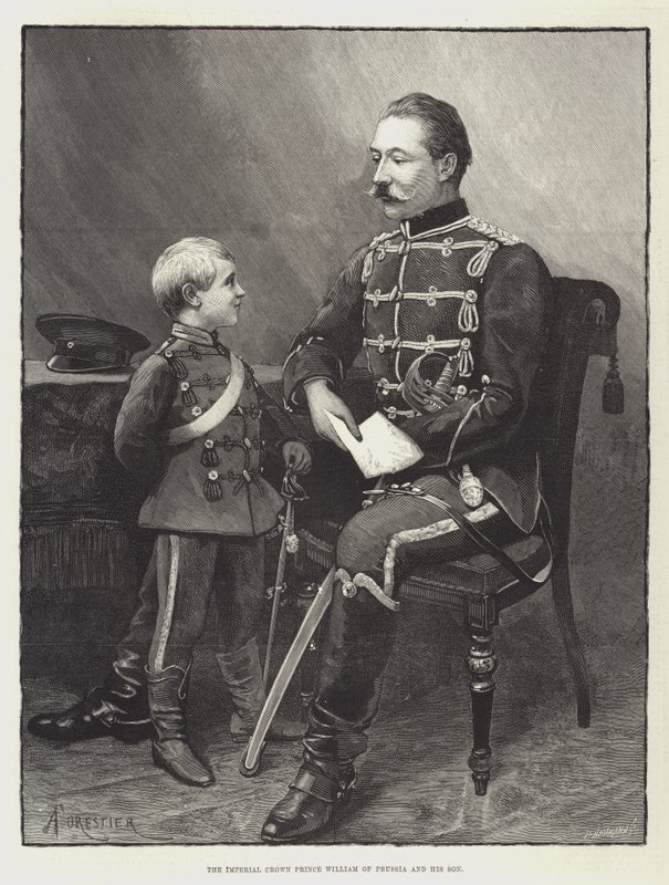 Den kejserliga kronprinsen William av Preussen och hans son av Amedee Forestier