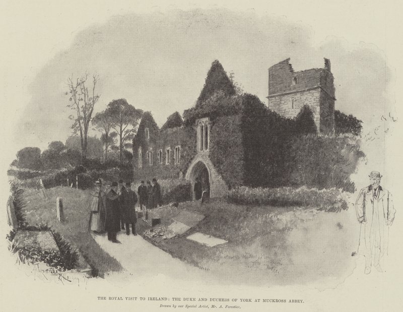 Det kungliga besöket på Irland, hertigen och hertiginnan av York i Muckross Abbey av Amedee Forestier