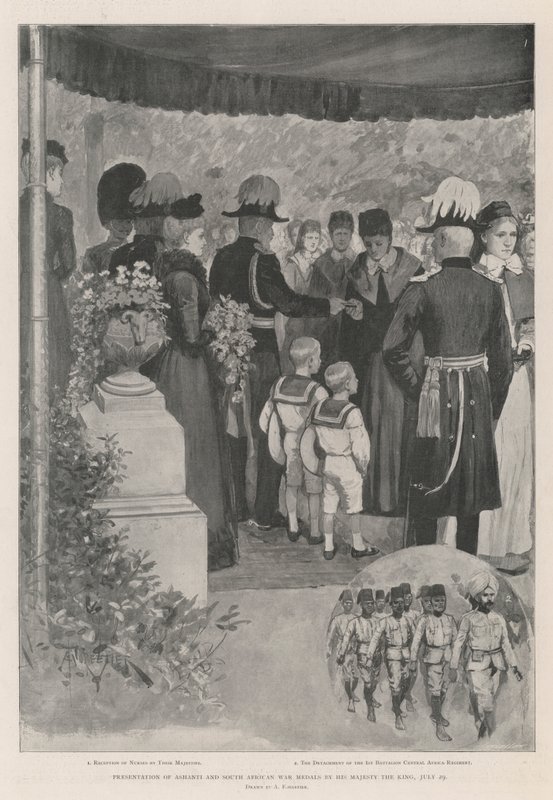 Presentation av Ashanti och Sydafrikas krigsmedaljer av Hans Majestät Kungen, 29 juli av Amedee Forestier