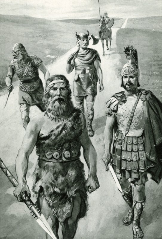 Englands vägar: Forntida brittisk hövding, romersk soldat, sax, dansk och normandi av Amedee Forestier