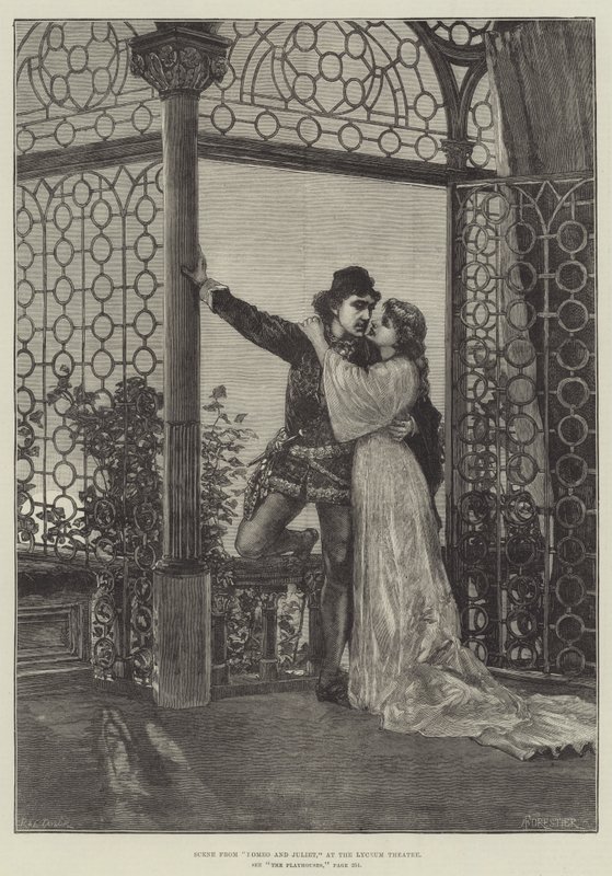 Scen från Romeo och Julia, på Lyceum Theatre av Amedee Forestier
