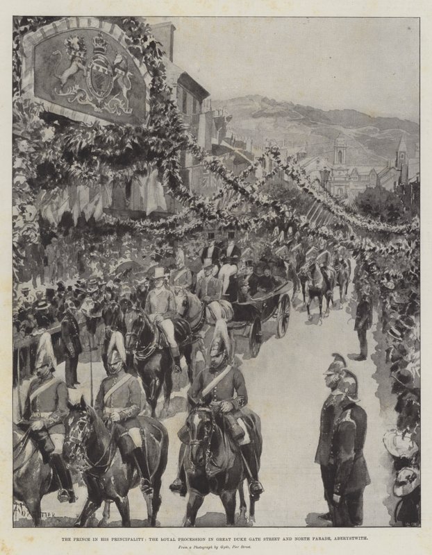 Prinsen i hans furstendöme, den kungliga processionen i Great Duke Gate Street och North Parade, Aberystwyth av Amedee Forestier