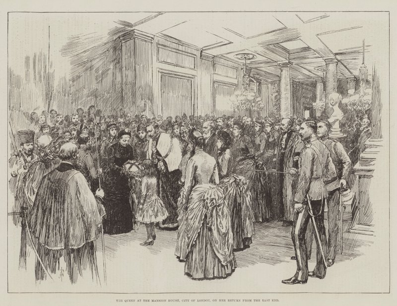 Drottningen på Mansion House, City of London, på hennes återkomst från East End av Amedee Forestier