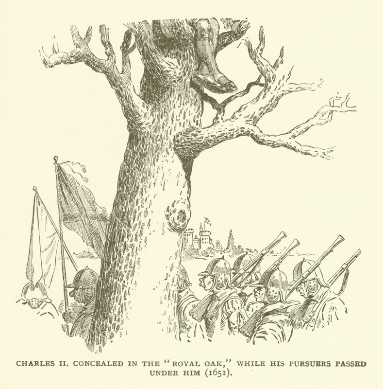 Charles II gömd i Royal Oak, medan hans förföljare gick under honom (1651) av American School