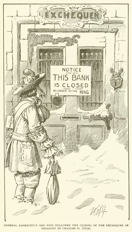 Allmän konkurs och ruin följde stängningen av statskassan eller statskassan av Karl II (1672) av American School