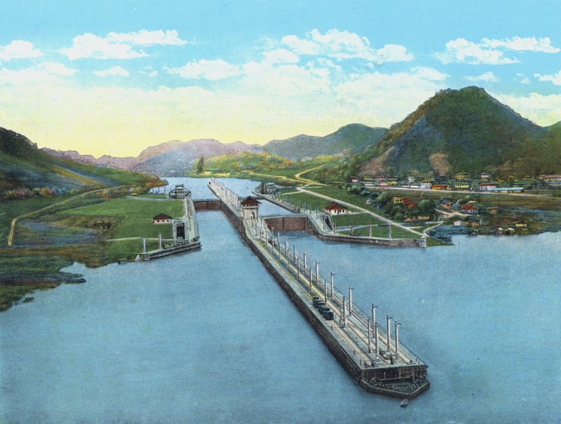 Fågelperspektiv över Pedro Miguel Locks, Panamakanalen (färgad bild) av American Photographer (after)