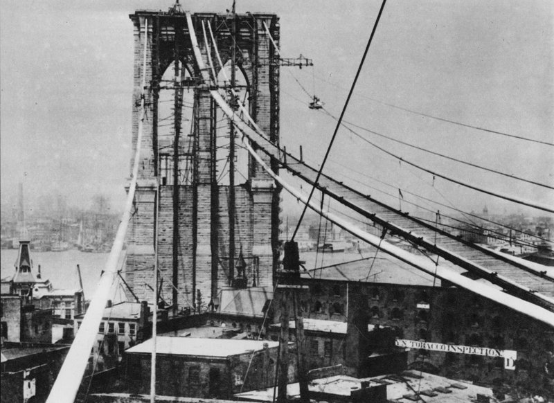 Brooklyn Bridge, New York, under konstruktion, c 1880 (s/v foto) av American Photographer (after)