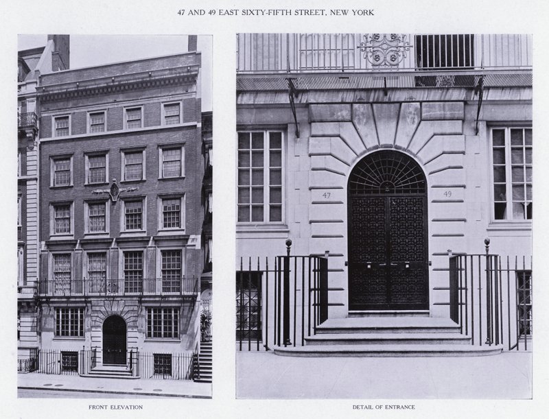 Charles A Platt: 47 och 49 East Sixty-Fifth Street, New York, Front Elevation, Detail of Entrance (s/v foto) av American Photographer (after)
