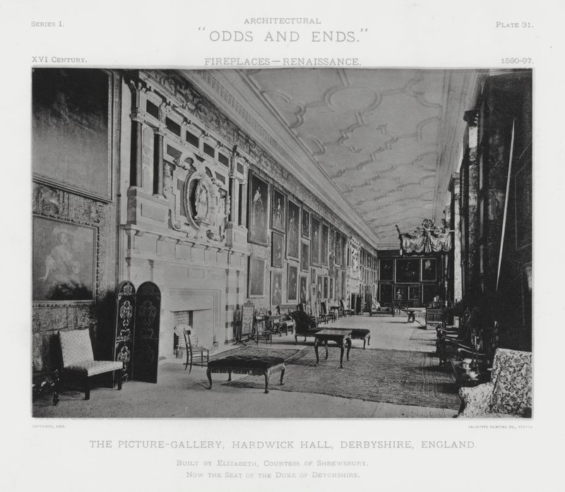Öppen spis: The Picture-Gallery, Hardwick Hall, Derbyshire, England (s/v foto) av American Photographer (after)