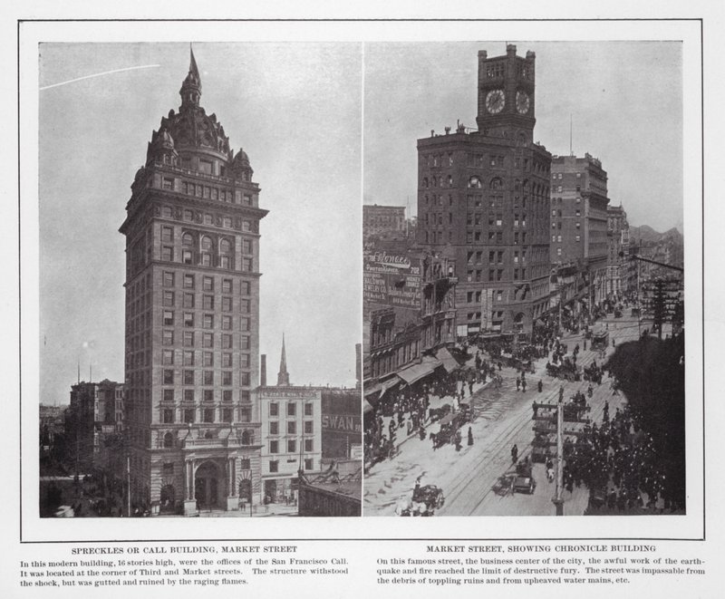 San Francisco: Spreckles or Call Building, Market Street; Market Street, som visar Chronicle Building (s/v foto) av American Photographer (after)