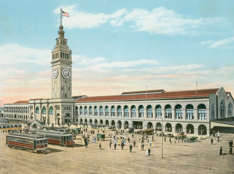 The Ferry Building, foten av Market Street, San Francisco, Kalifornien (foto) av American Photographer (after)