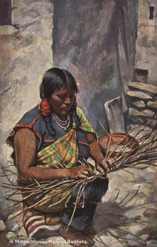 En Moqui-kvinna tillverkar korgar, Arizona, USA (färgfoto) av American Photographer