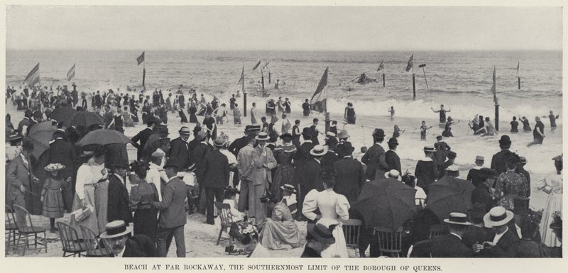 Stranden vid Far Rockaway, den sydligaste gränsen för Borough of Queens (s/v foto) av American Photographer