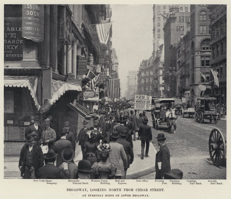 Broadway, ser norrut från Cedar Street (s/v foto) av American Photographer