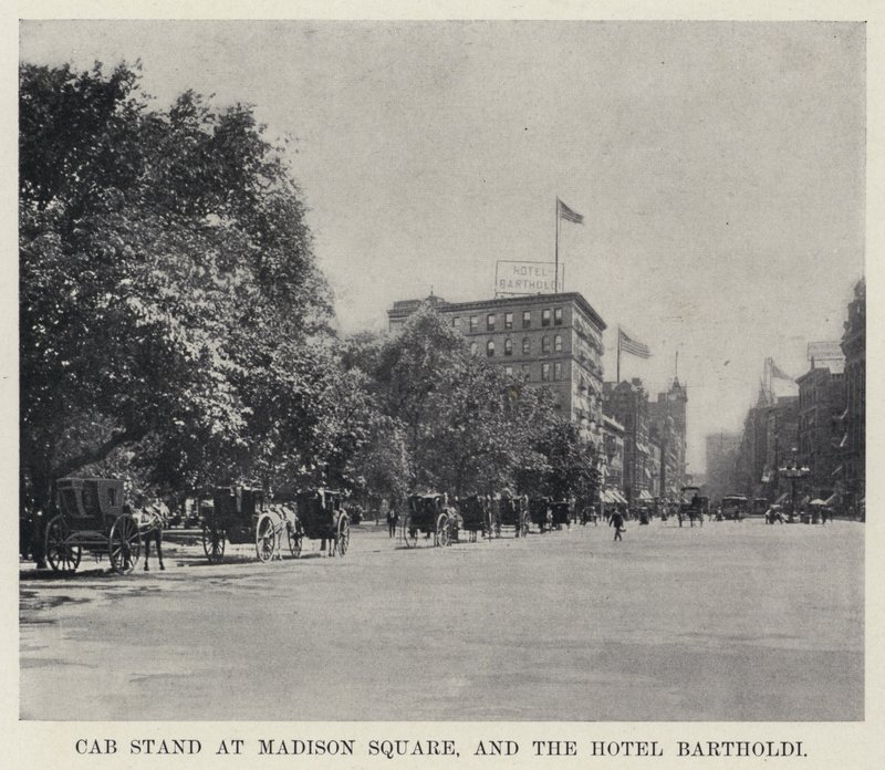 Cab Stand på Madison Square och Hotel Bartholdi (s/v foto) av American Photographer
