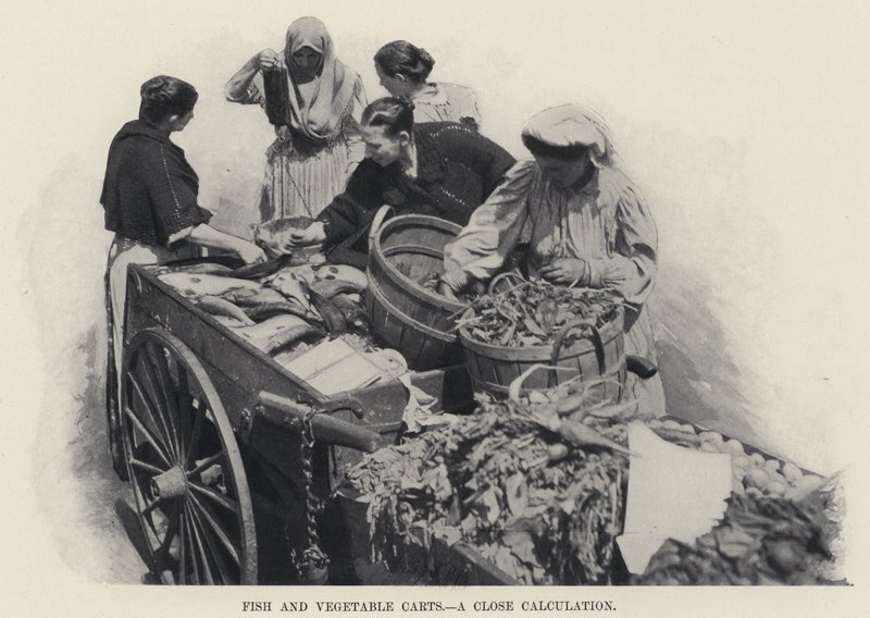 Fisk- och grönsaksvagnar, en noggrann beräkning (s/v foto) av American Photographer