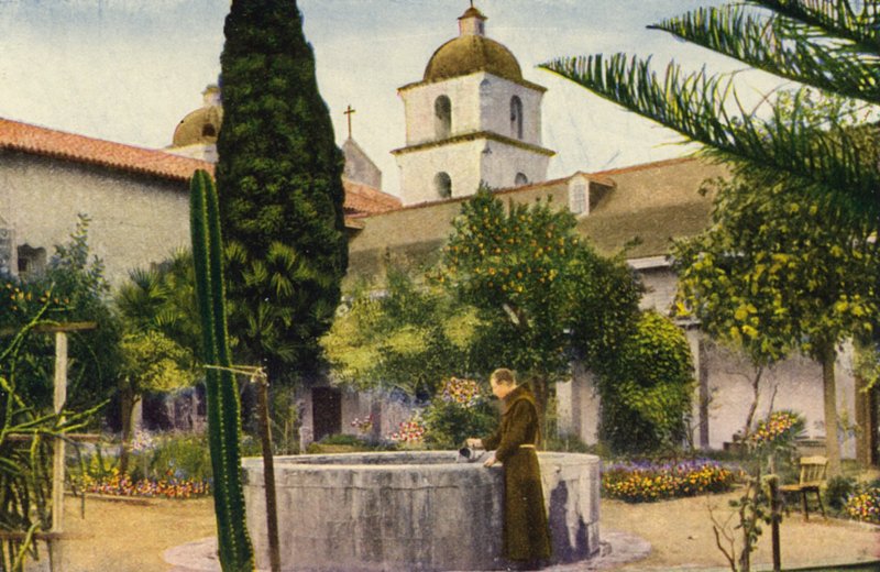 I trädgården, Santa Barbara Mission (färgfoto) av American Photographer