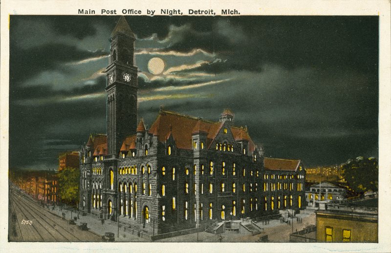 Main Post Office by Night, Detroit, Michigan (färgfoto) av American Photographer
