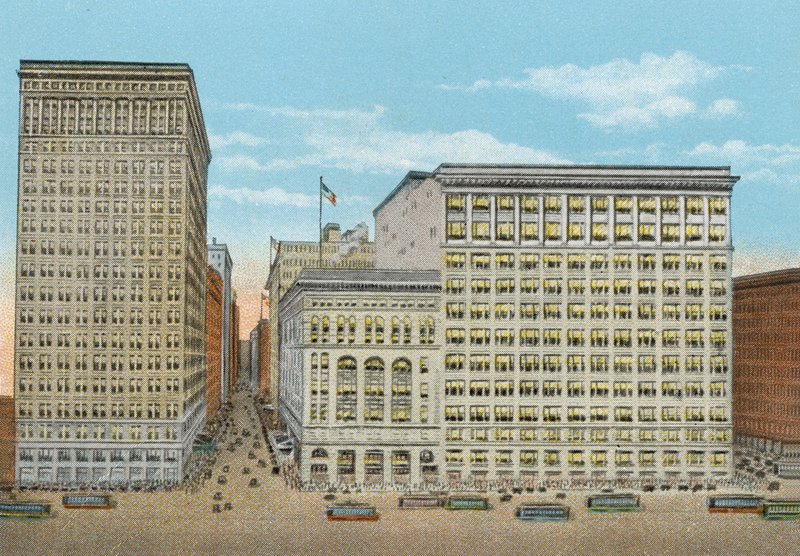 Marshall Field and Company, Retail Stores, Wabash och Washington (färgad bild) av American Photographer