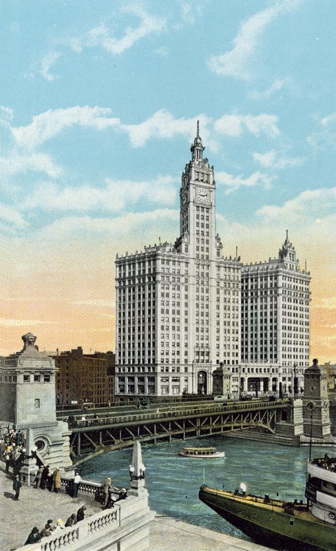 Michigan Boulevard, Bridge och Wrigley Building (färgat foto) av American Photographer