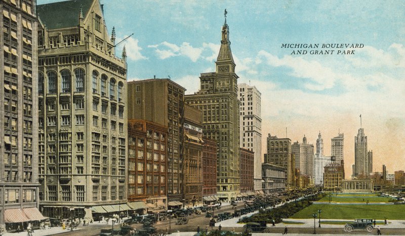 Michigan Boulevard och Grant Park (färgat foto) av American Photographer