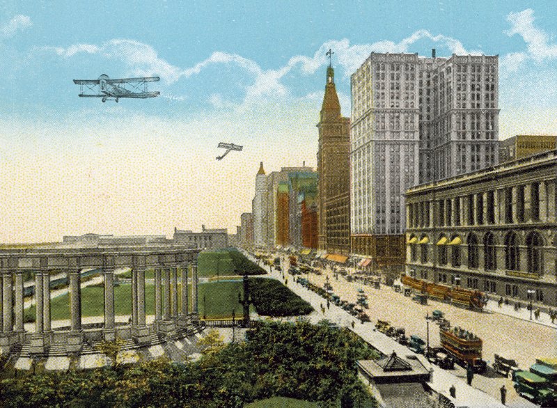 Michigan Boulevard och Grant Park, tittar söderut (färgat foto) av American Photographer