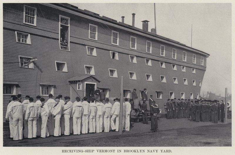 Mottagande-Ship Vermont i Brooklyn Navy Yard (s/v foto) av American Photographer