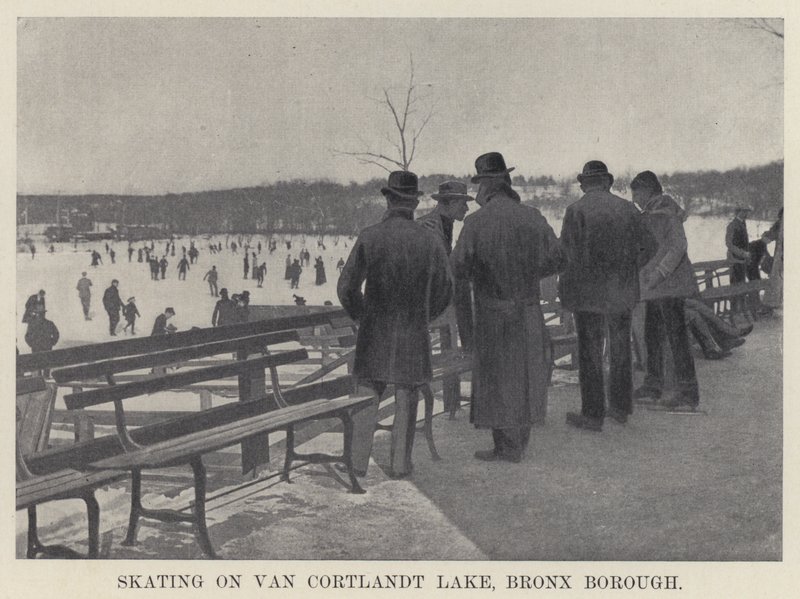 Skridskoåkning på Van Cortlandt Lake, Bronx Borough (s/v foto) av American Photographer