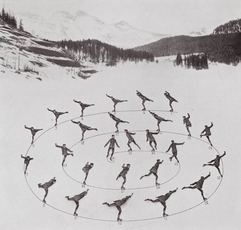 Skridskoåkning med Bror Meyer: Utvändig framåtspiral (svartvitt foto) av American Photographer