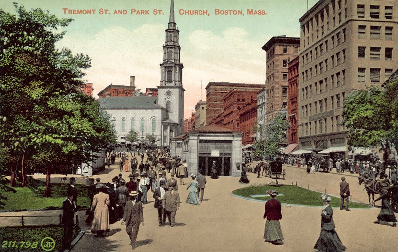 Tremont Street och Park Street Church, Boston, Massachusetts (färgfoto) av American Photographer