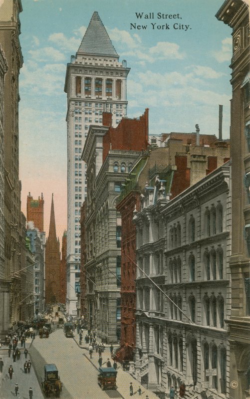 Wall Street, New York City. Vykort skickat 1913. av American Photographer
