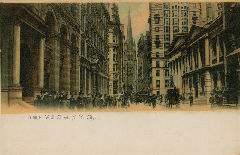 Wall Street, New York City. Vykort skickat 1913. av American Photographer