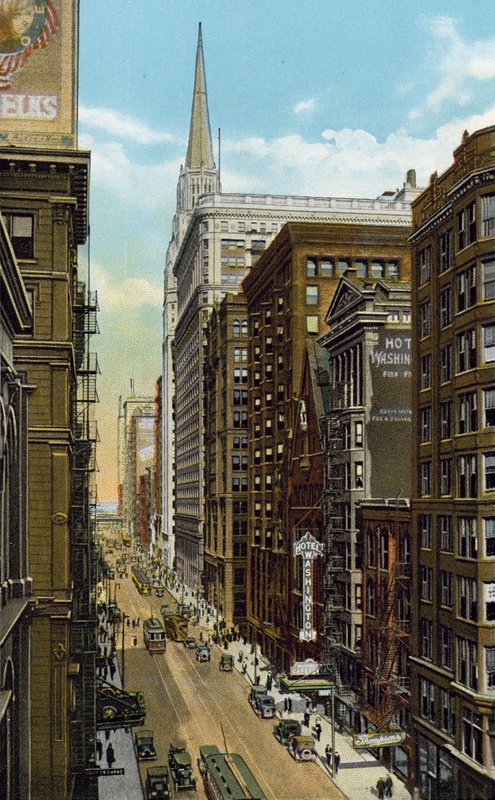 Washington Street, tittar österut från Wells Street (färgat foto) av American Photographer