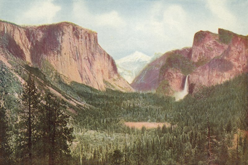 Yosemite Valley, Kalifornien, allmän utsikt från Artists Point (färgat foto) av American Photographer