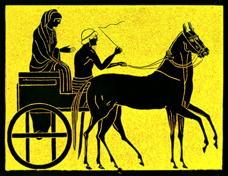 En grekisk vagn, illustration från History of Greece av Victor Duruy, publicerad 1890 (digitalt förbättrad bild) av American School