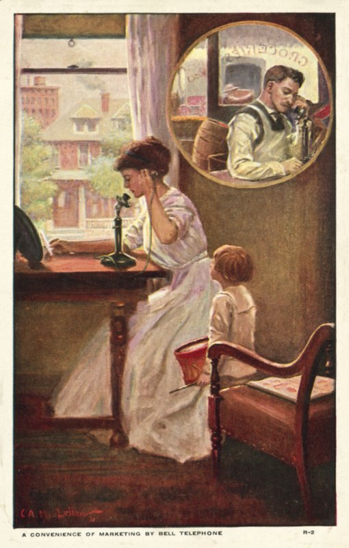 Ett marknadsföringstelefonsamtal (färg litho) av American School