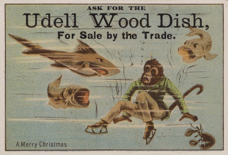 God jul, handelskort reklam Udell trärätter av American School