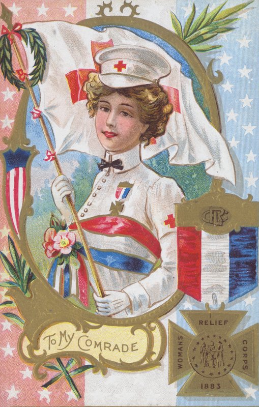 En kvinna från Kvinnans hjälpkår, etablerad 1883, och medaljen hon skulle ha fått av American School