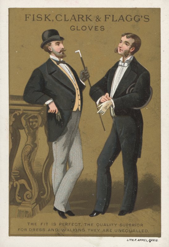Annons för Fisk, Clark & Faggs handskar (chromolitho) av American School