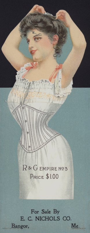 Annons för R & G damkorsetter (chromolitho) av American School
