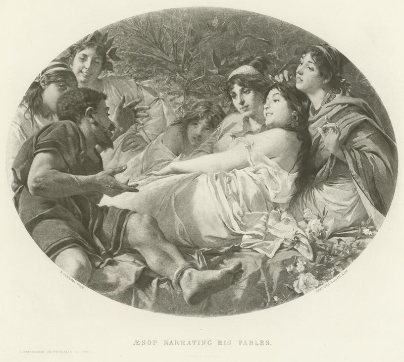 Aesop berättar sina fabler (gravyr) av American School