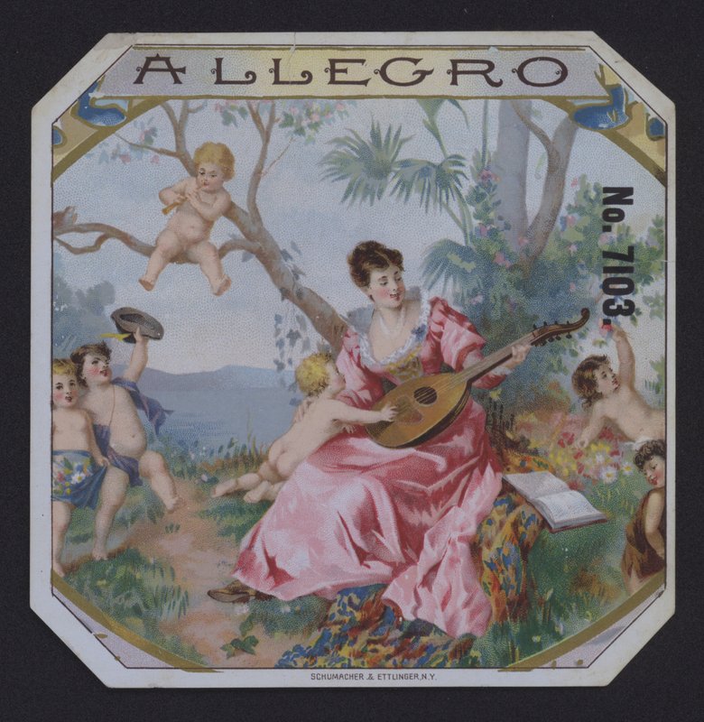 Allegro, cigarretikett (chromolitho) av American School