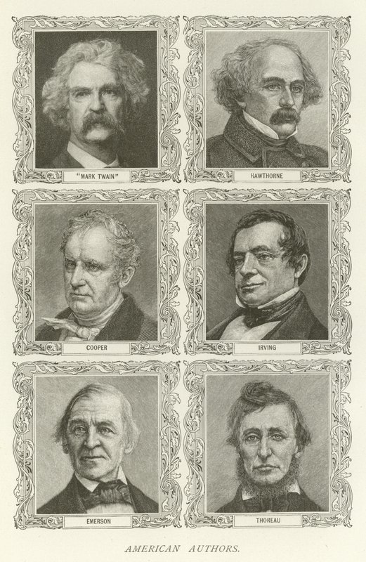 Amerikanska författare, Mark Twain, Hawthorne, Cooper, Irving, Emerson, Thoreau av American School
