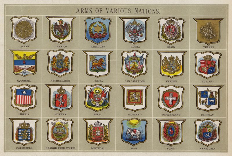 Arms of Various Nations (färg litho) av American School