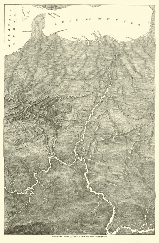Fågelperspektiv av bassängen i Mississippi, 1862 av American School