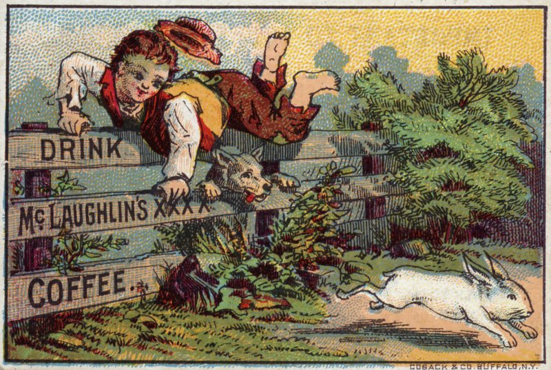 Pojke och hund, jagar kanin av American School