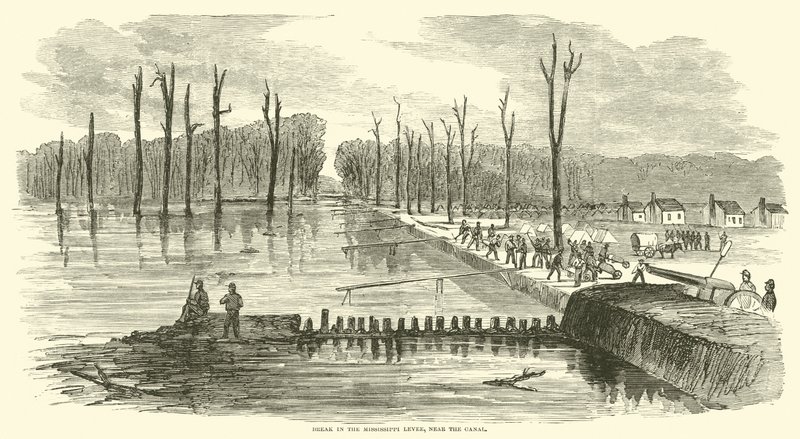 Avbrott i Mississippi Levee, nära kanalen, mars 1863 av American School