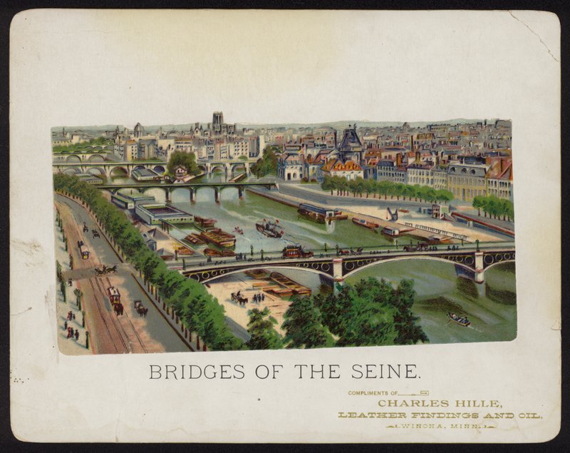 Broar över floden Seine, Paris, Frankrike (chromolitho) av American School