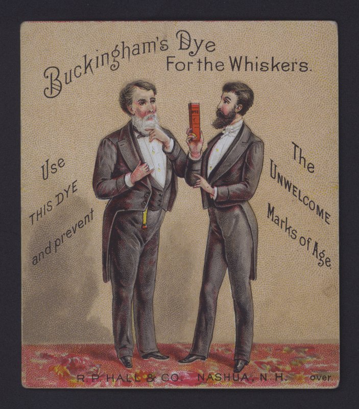 Buckinghams färgämne för morrhår för män, reklam (chromolitho) av American School